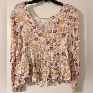 White Floral Long Sleeve Midi Top